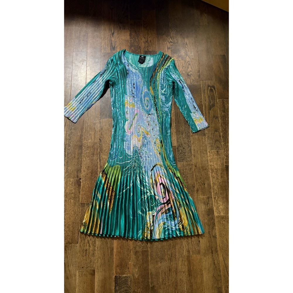 Fu Collection Dress Womens One Size Multicolor Animal Print Pleated Boho Midi‎